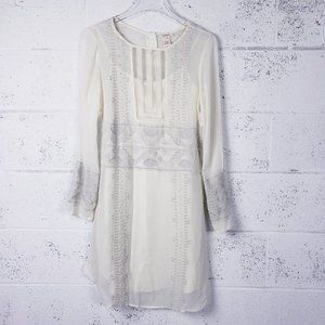 Sundance Women's Cream Beaded Long Sleeve Silk Knee Length  Dress Size 2